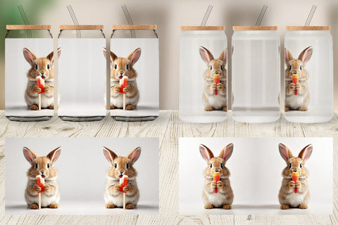 Glass Can Rabbit Eating Ice Cream Sublimation artnoy 