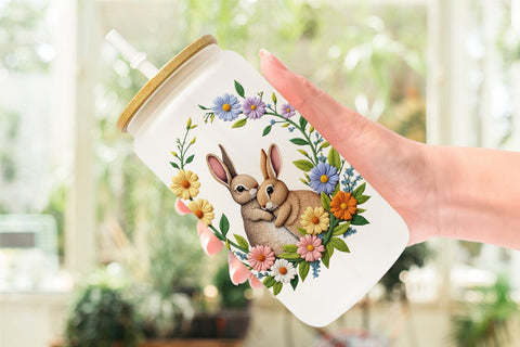 Glass Can Rabbit Embroidery Sublimation artnoy 