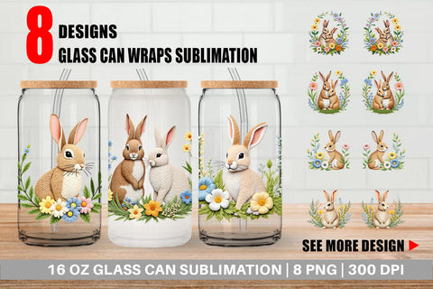 Glass Can Rabbit Embroidery Sublimation artnoy 