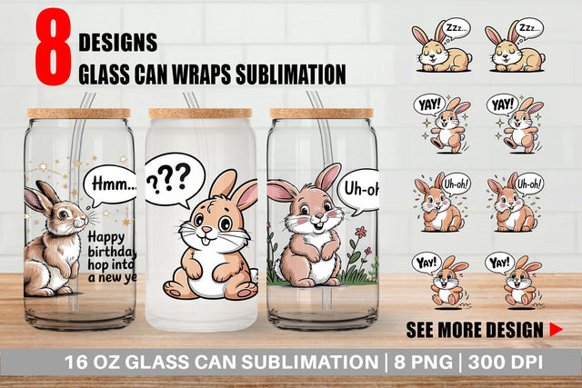 Glass Can Rabbit Mood Sublimation artnoy 