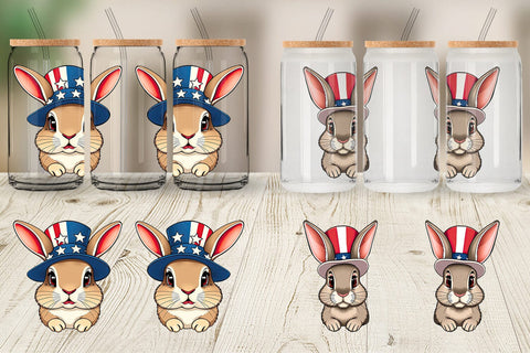 Glass Can Rabbit Patriotic Sublimation artnoy 