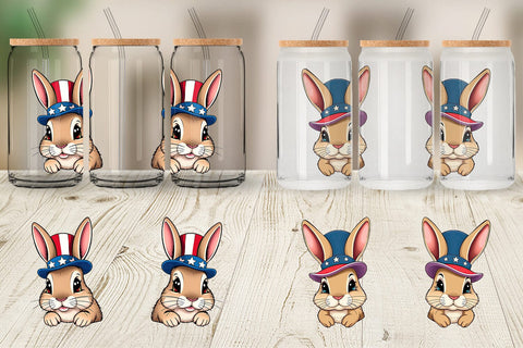 Glass Can Rabbit Patriotic Sublimation artnoy 