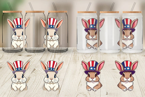 Glass Can Rabbit Patriotic Sublimation artnoy 