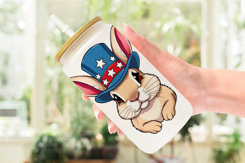 Glass Can Rabbit Patriotic Sublimation artnoy 
