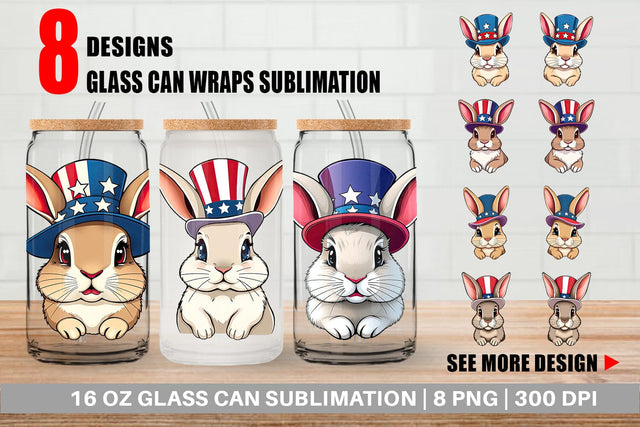 Glass Can Rabbit Patriotic Sublimation artnoy 