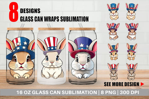 Glass Can Rabbit Patriotic Sublimation artnoy 