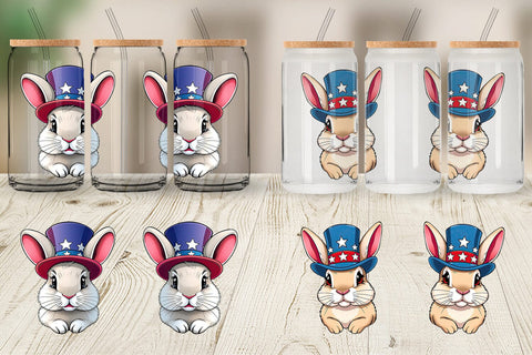 Glass Can Rabbit Patriotic Sublimation artnoy 