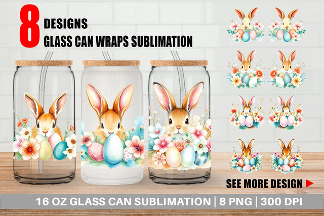 Glass Can Rabbit Peeking Sublimation artnoy 