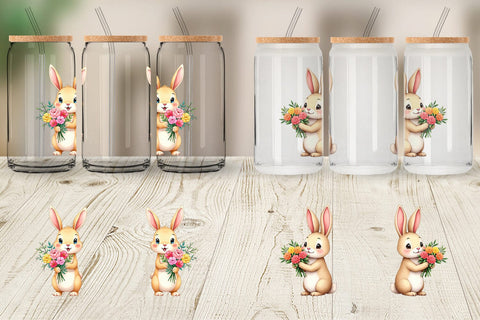 Glass Can Rabbit Spring Bouquet Sublimation artnoy 