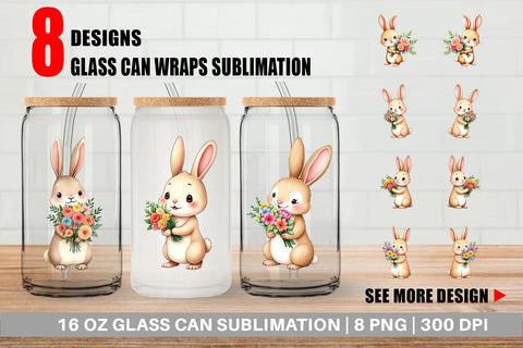 Glass Can Rabbit Spring Bouquet Sublimation artnoy 