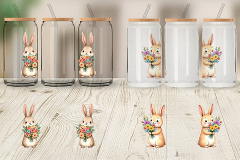 Glass Can Rabbit Spring Bouquet Sublimation artnoy 