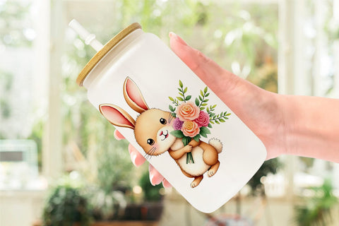 Glass Can Rabbit Spring Bouquet Sublimation artnoy 