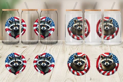 Glass Can Raccoon 4th of July Sublimation artnoy 