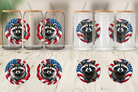 Glass Can Raccoon 4th of July Sublimation artnoy 