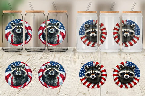 Glass Can Raccoon 4th of July Sublimation artnoy 