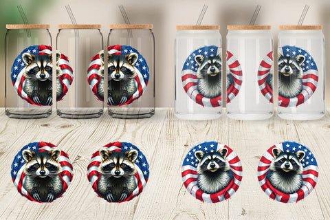 Glass Can Raccoon 4th of July Sublimation artnoy 
