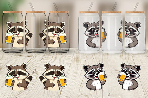 Glass Can Raccoon Beer Day Sublimation artnoy 