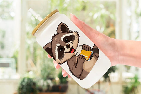 Glass Can Raccoon Beer Day Sublimation artnoy 
