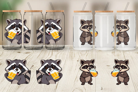Glass Can Raccoon Beer Day Sublimation artnoy 