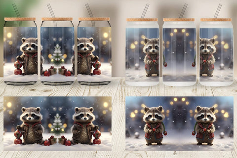 Glass Can Raccoon Christmas Sublimation artnoy 