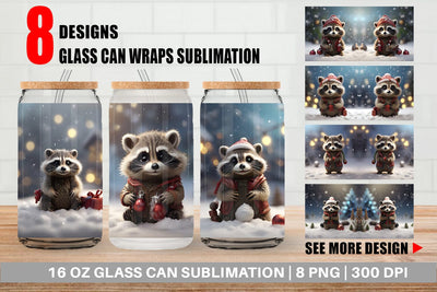 Glass Can Raccoon Christmas Sublimation artnoy 