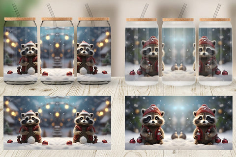 Glass Can Raccoon Christmas Sublimation artnoy 