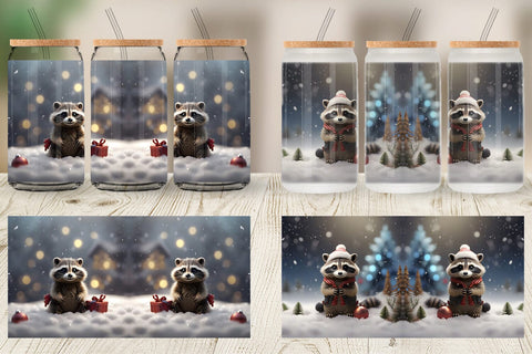 Glass Can Raccoon Christmas Sublimation artnoy 