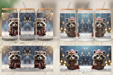 Glass Can Raccoon Christmas Sublimation artnoy 