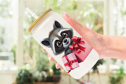 Glass Can Raccoon Gift Sublimation artnoy 