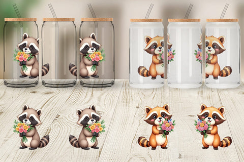 Glass Can Raccoon Spring Bouquet Sublimation artnoy 