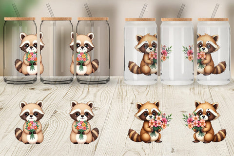 Glass Can Raccoon Spring Bouquet Sublimation artnoy 