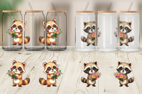 Glass Can Raccoon Spring Bouquet Sublimation artnoy 