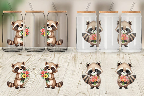 Glass Can Raccoon Spring Bouquet Sublimation artnoy 