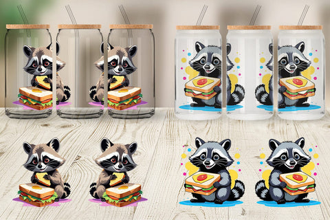 Glass Can Raccoon with Sandwich Sublimation artnoy 