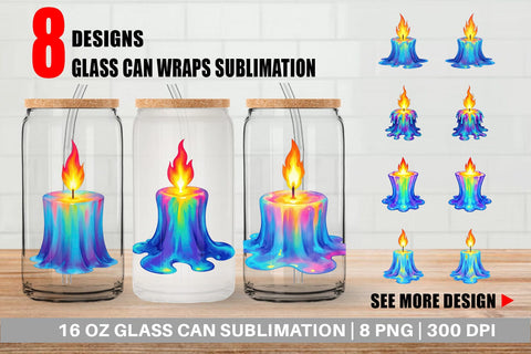 Glass Can Rainbow Fire Candle Sublimation artnoy 