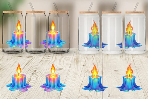 Glass Can Rainbow Fire Candle Sublimation artnoy 