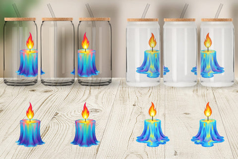 Glass Can Rainbow Fire Candle Sublimation artnoy 