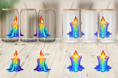 Glass Can Rainbow Fire Candle Sublimation artnoy 