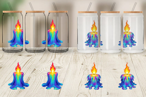 Glass Can Rainbow Fire Candle Sublimation artnoy 