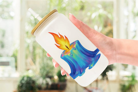 Glass Can Rainbow Fire Candle Sublimation artnoy 