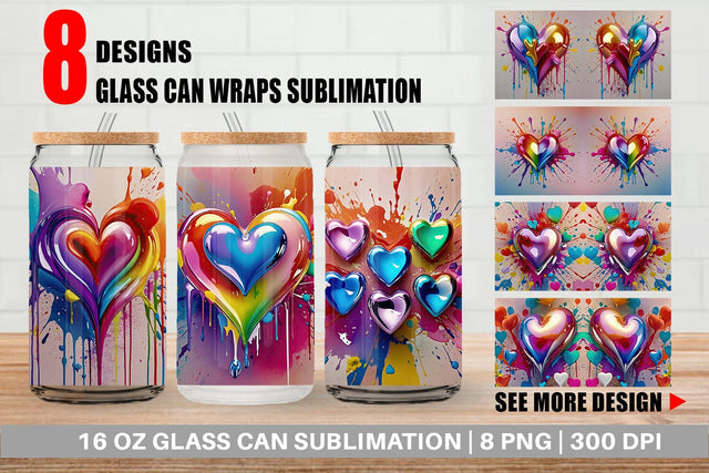 Glass Can Rainbow Hearts Sublimation artnoy 