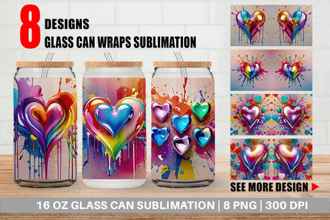 Glass Can Rainbow Hearts Sublimation artnoy 