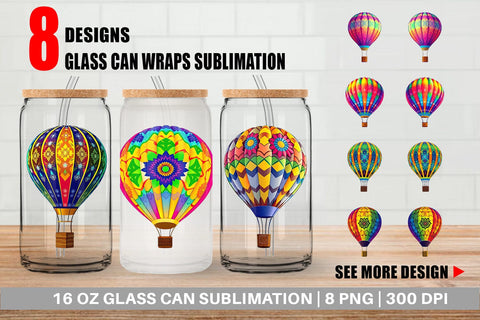 Glass Can Rainbow Hot Air Balloon Sublimation artnoy 