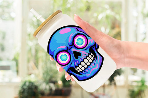 Glass Can Rainbow Skull Smirk Sublimation artnoy 