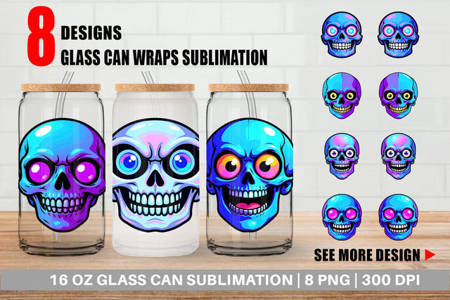Glass Can Rainbow Skull Smirk Sublimation artnoy 