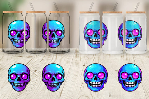 Glass Can Rainbow Skull Smirk Sublimation artnoy 
