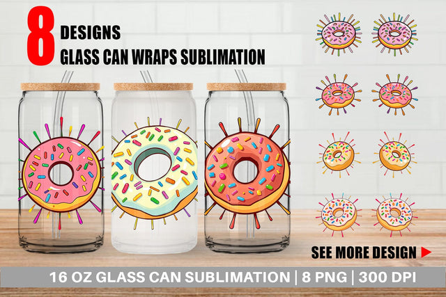 Glass Can Rainbow Sprinkle Donut Sublimation artnoy 