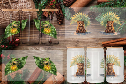 Glass Can Rainy Day Moss Magic Animal Watercolor Sublimation artnoy 