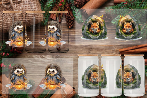 Glass Can Rainy Day Moss Magic Animal Watercolor Sublimation artnoy 