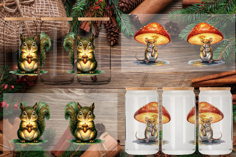 Glass Can Rainy Day Moss Magic Animal Watercolor Sublimation artnoy 